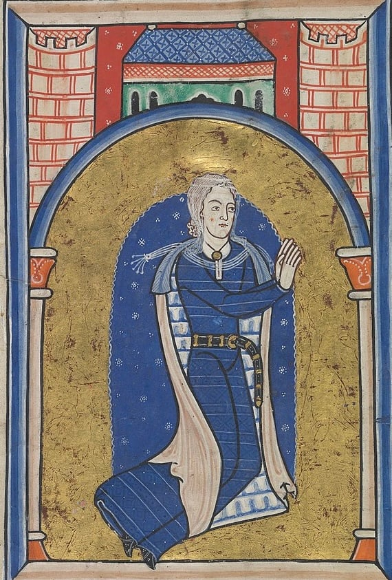 Portrait d'Aliénor d'Aquitaine en donatrice — psautier d'Aliénor (vers 1185)