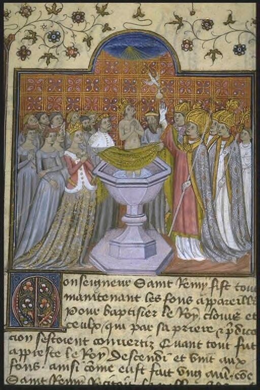 Baptême de Clovis — miniature d'un manuscrit de la BnF
