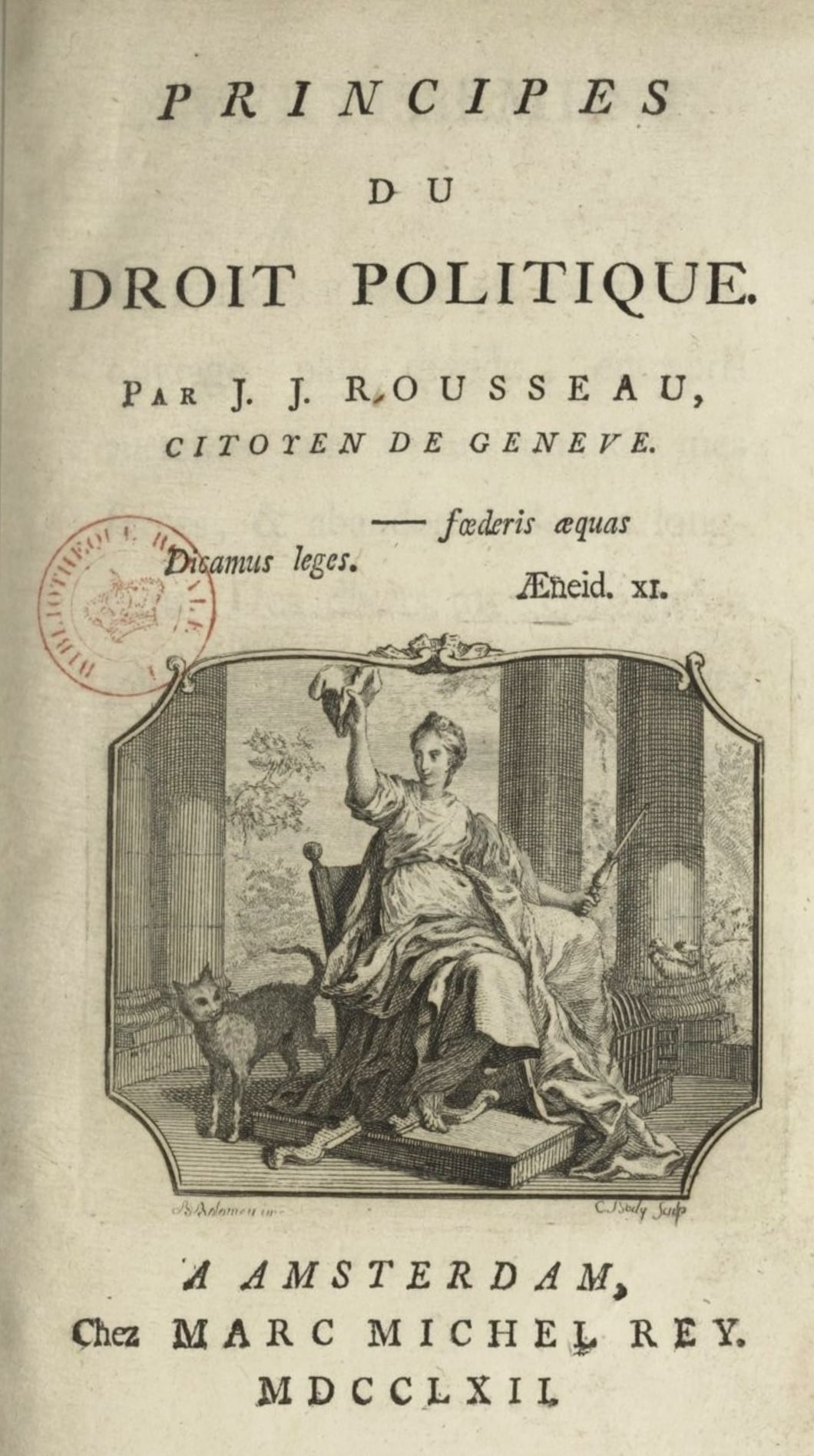 Page de titre de l'édition originale Du contrat social de Jean-Jacques Rousseau (1762)