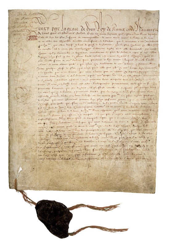 Première page de l'Édit de Nantes, avril 1598