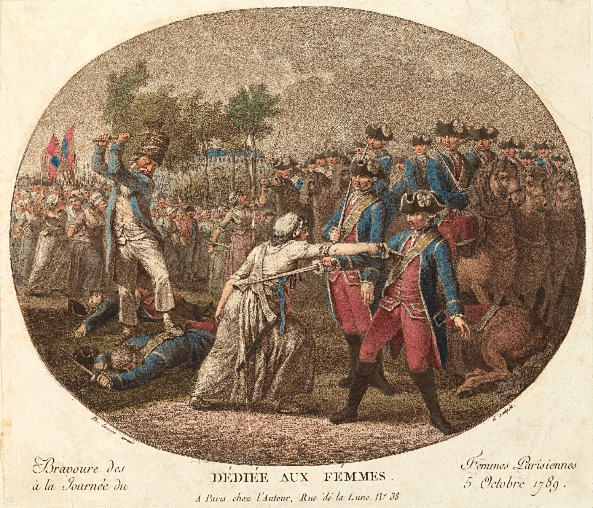 Marche des femmes sur Versailles, 5 octobre 1789 — gravure de Jacques-Philippe Caresme