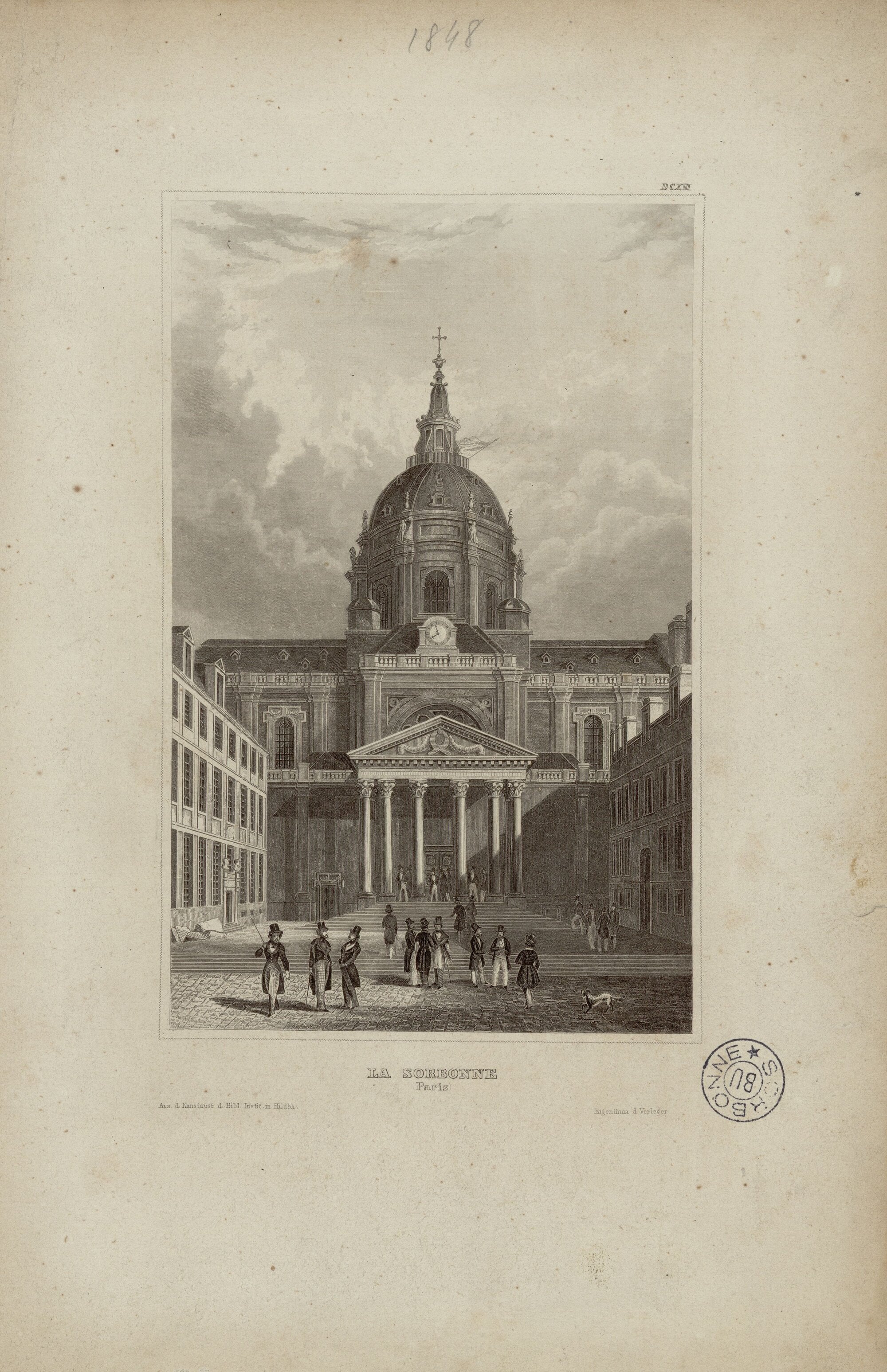 Gravure de la Sorbonne, l'ancien collège fondé par Robert de Sorbon au XIIIe siècle