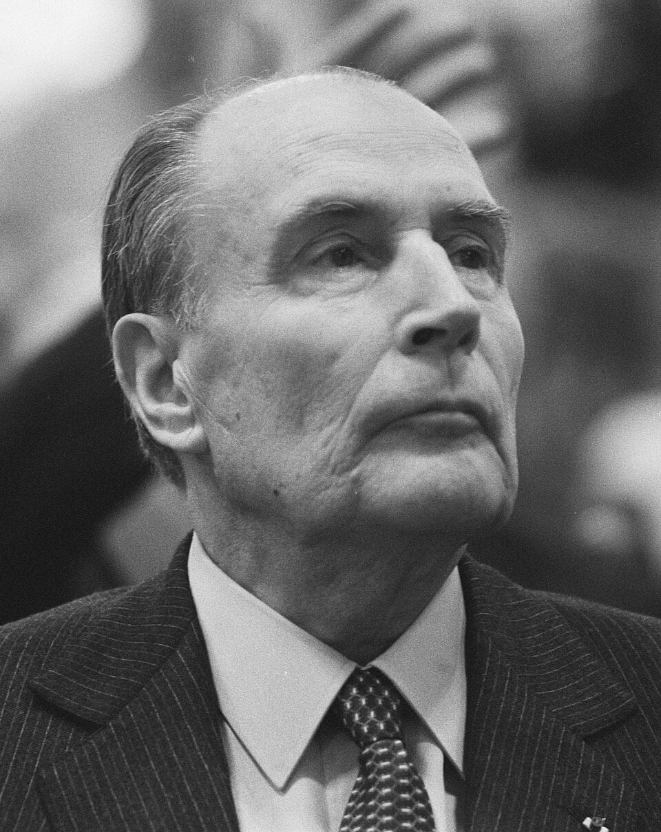 Portrait de François Mitterrand, président de la République, lors d'une conférence européenne dans les années 1980