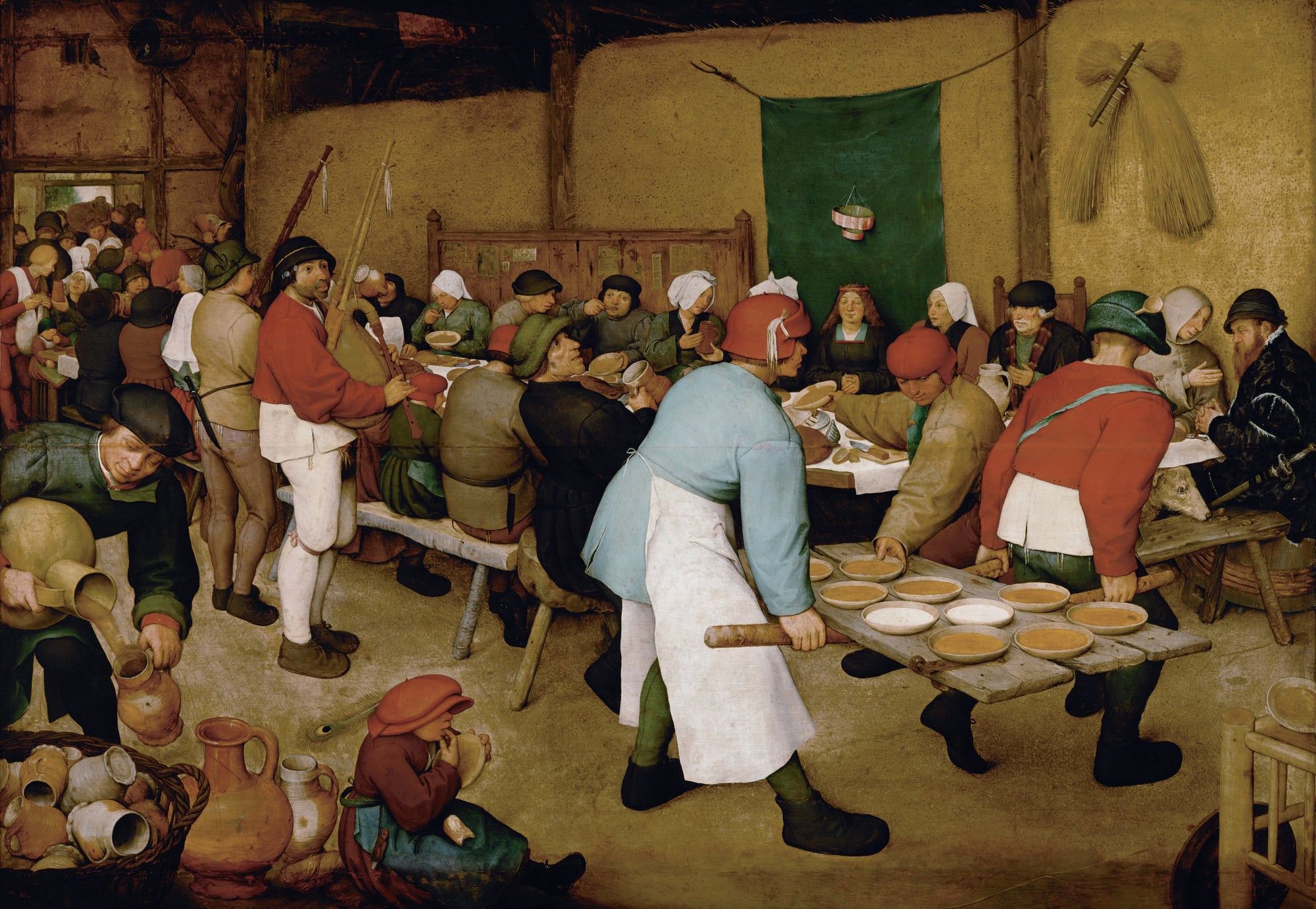 Tableau de Pieter Bruegel l'Ancien représentant un repas de noces paysannes