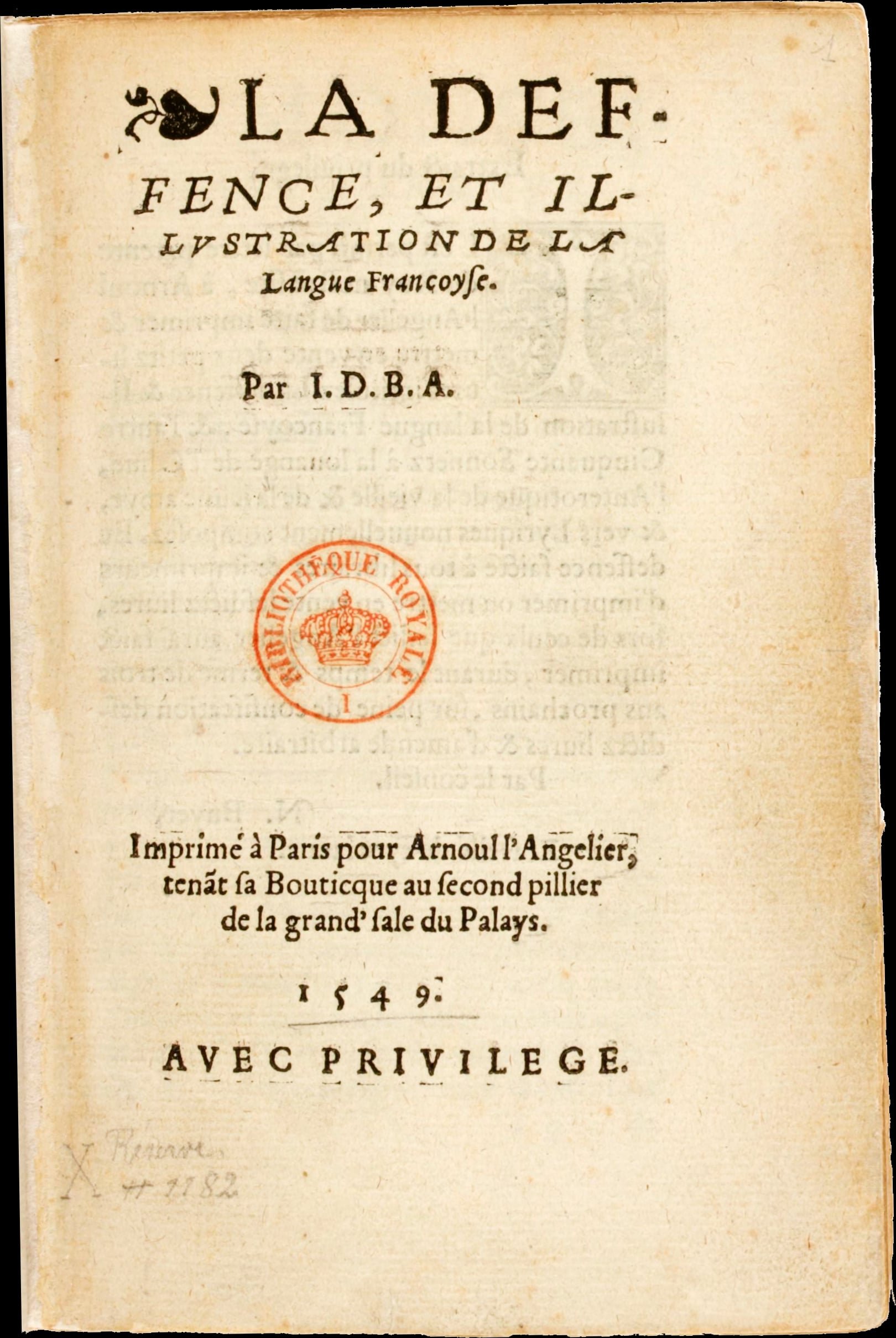 Page de titre de « Défense et illustration de la langue française » de Joachim Du Bellay, 1549