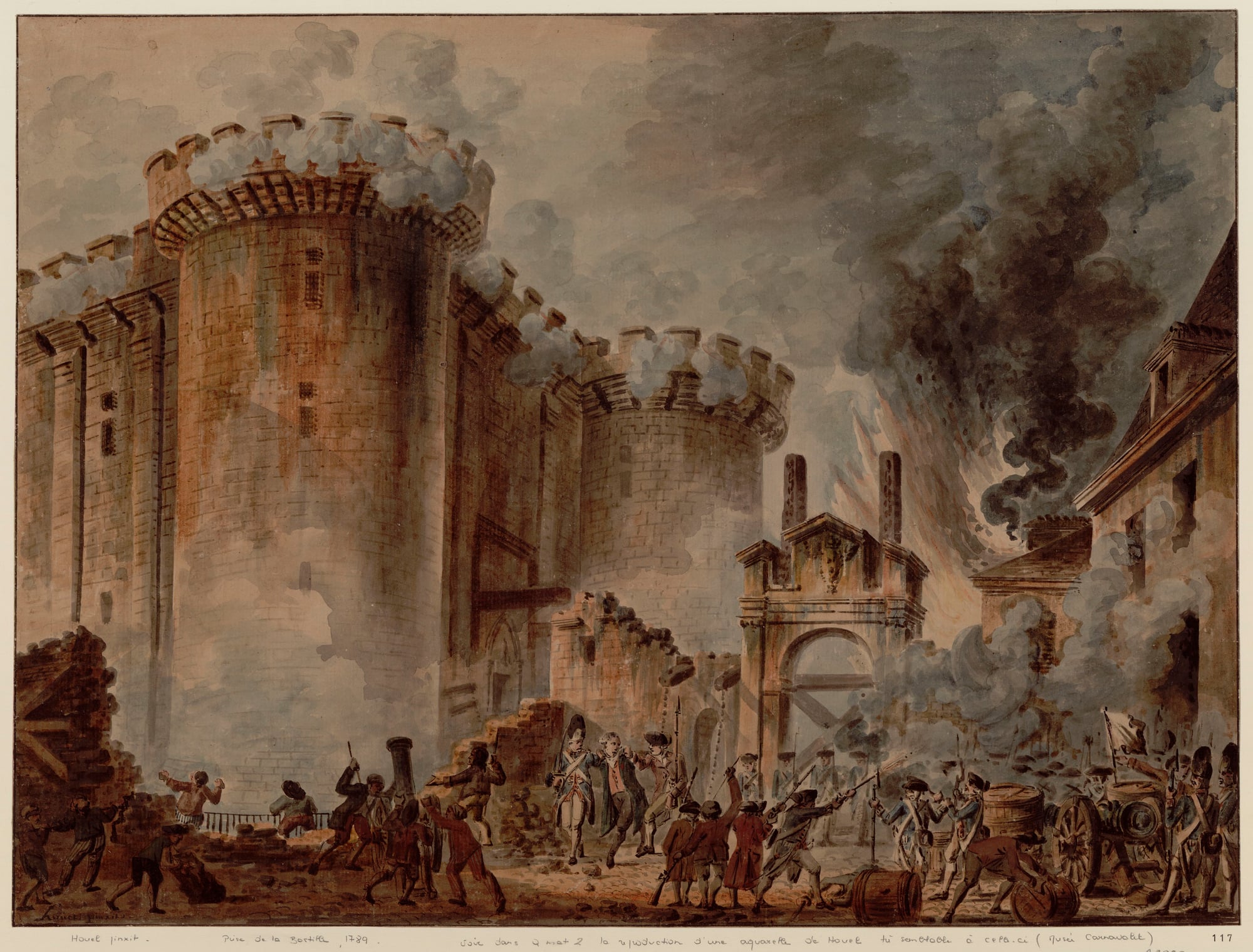 Prise de la Bastille le 14 juillet 1789 — aquarelle de Jean-Pierre-Louis-Laurent Houël