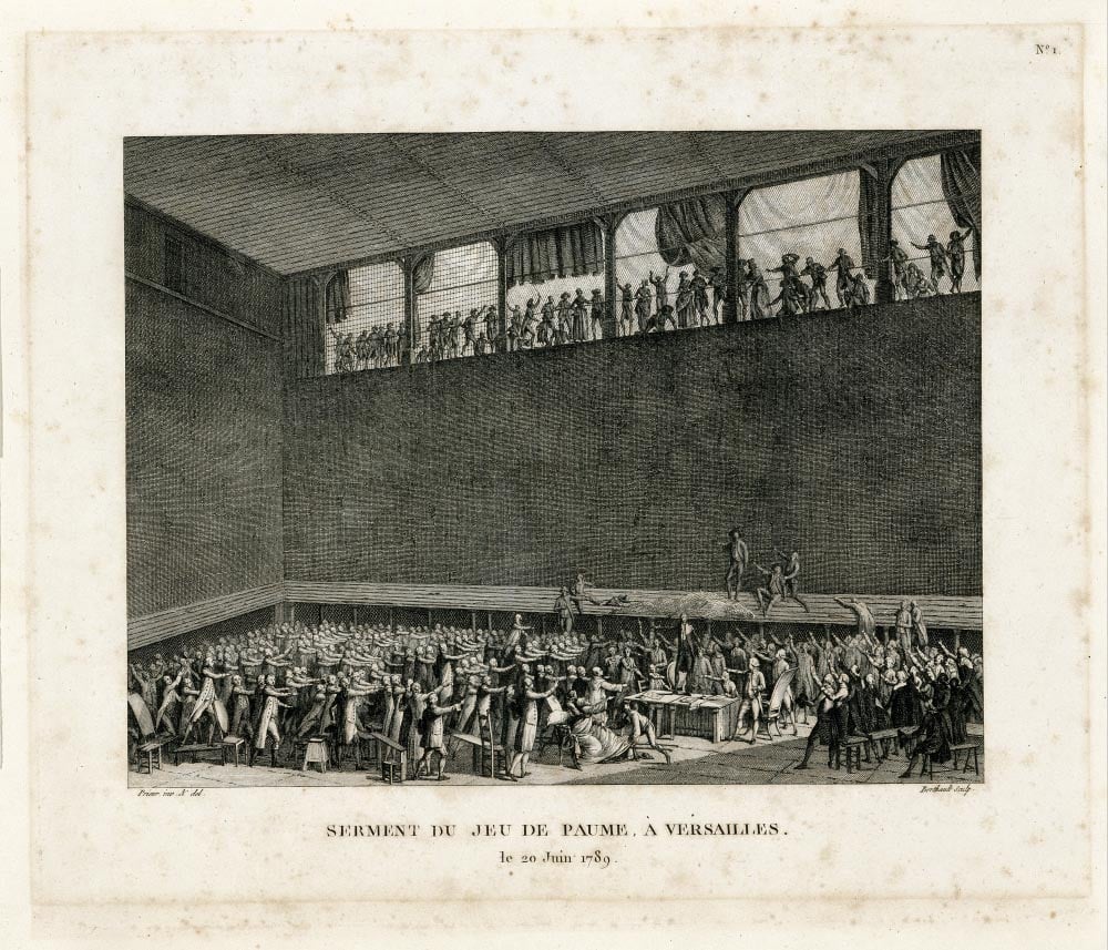Serment du Jeu de Paume, 20 juin 1789 — gravure de Pierre Gabriel Berthault d'après Jean-Louis Prieur