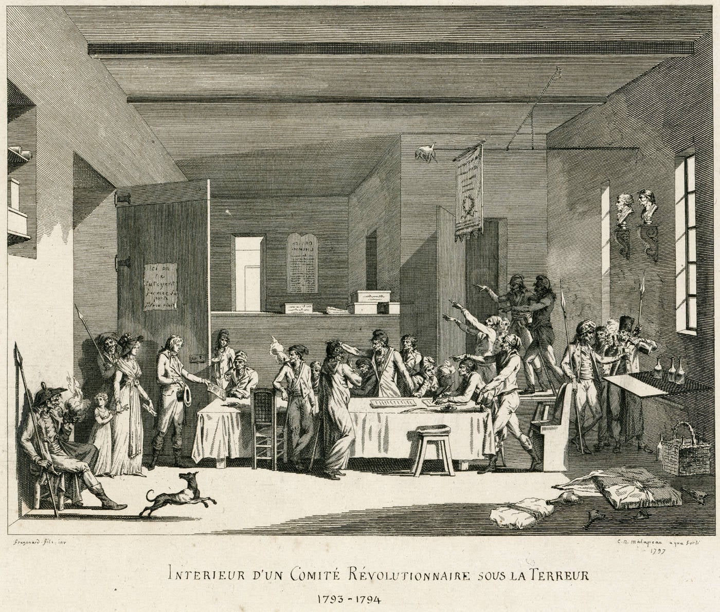 Intérieur d'un comité révolutionnaire sous la Terreur, 1793–1794 — gravure d'Alexandre-Évariste Fragonard