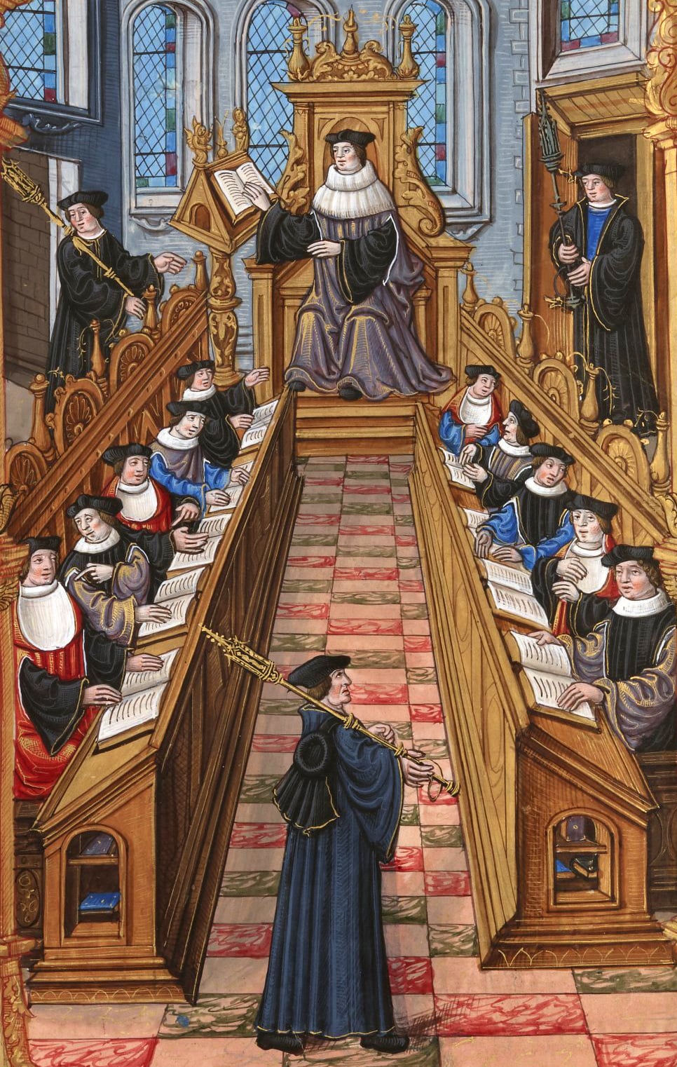 Miniature médiévale représentant une réunion de docteurs de l'Université de Paris